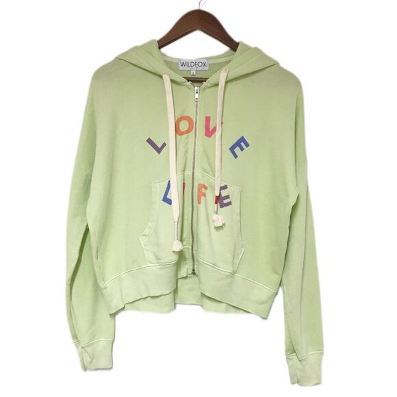 WILDFOX Love Life Kinley Hoodie Cropped Jacket Zip Front Green Size Small New - Picture 2 of 12